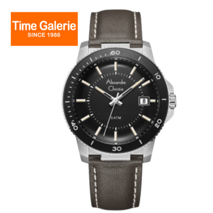 Alexandre Christie ALCW6141MDLSSBA Black Dial Brown Leather Strap Analog Men Watch